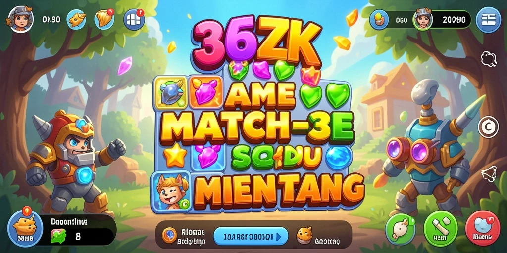 Tampilan gameplay seru dari game Match-3 365ZK dengan warna-warni cerah.