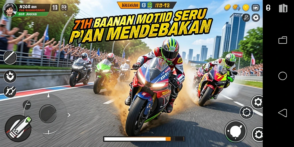 Tampilan gameplay balapan motor yang seru dan menegangkan.