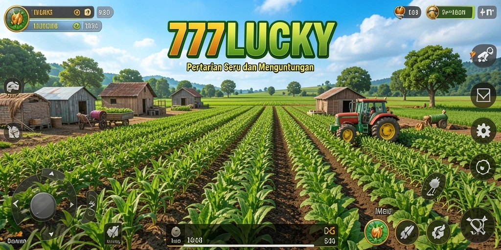 Screenshot gameplay <strong>777LUCKY</strong> menunjukkan aktivitas bertani yang menyenangkan.
