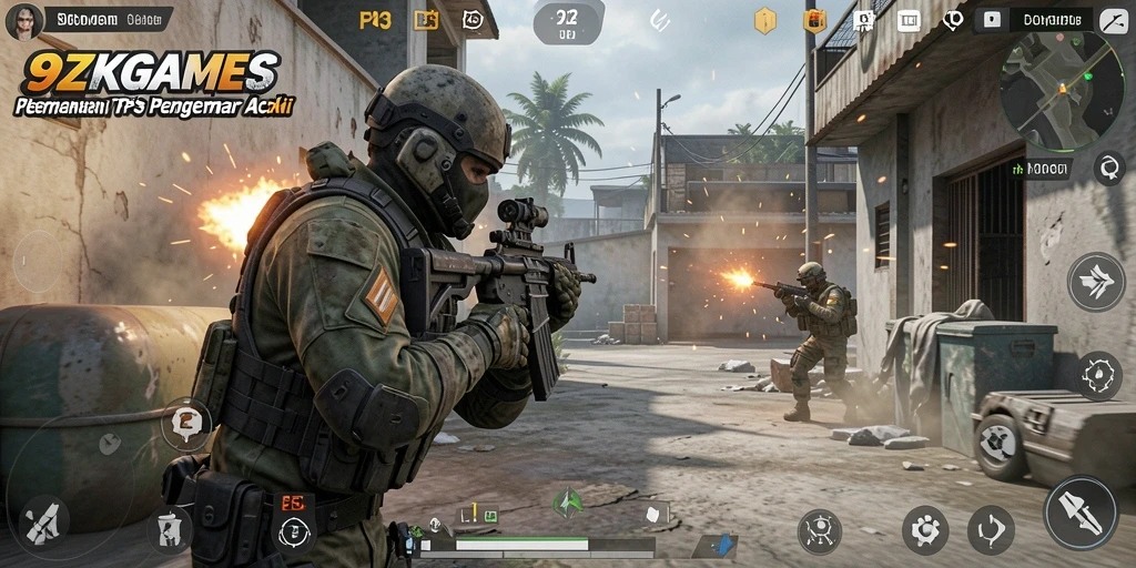 Gameplay FPS mendebarkan dalam 9ZKGAMES.