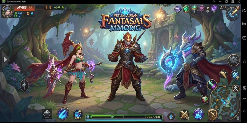 Screenshot gameplay AP686 menampilkan pertarungan seru di dunia fantasi.