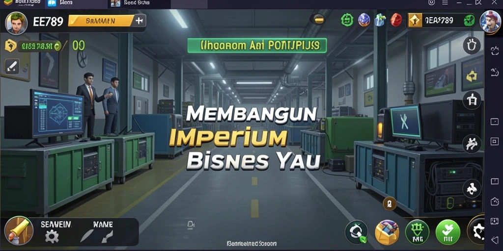 Screenshot gameplay EE789 yang menampilkan bisnis yang sedang berkembang di dunia Tycoon.