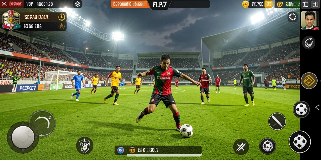 Tampilan gameplay sepak bola dalam PCPC7 yang menarik dan dinamis.